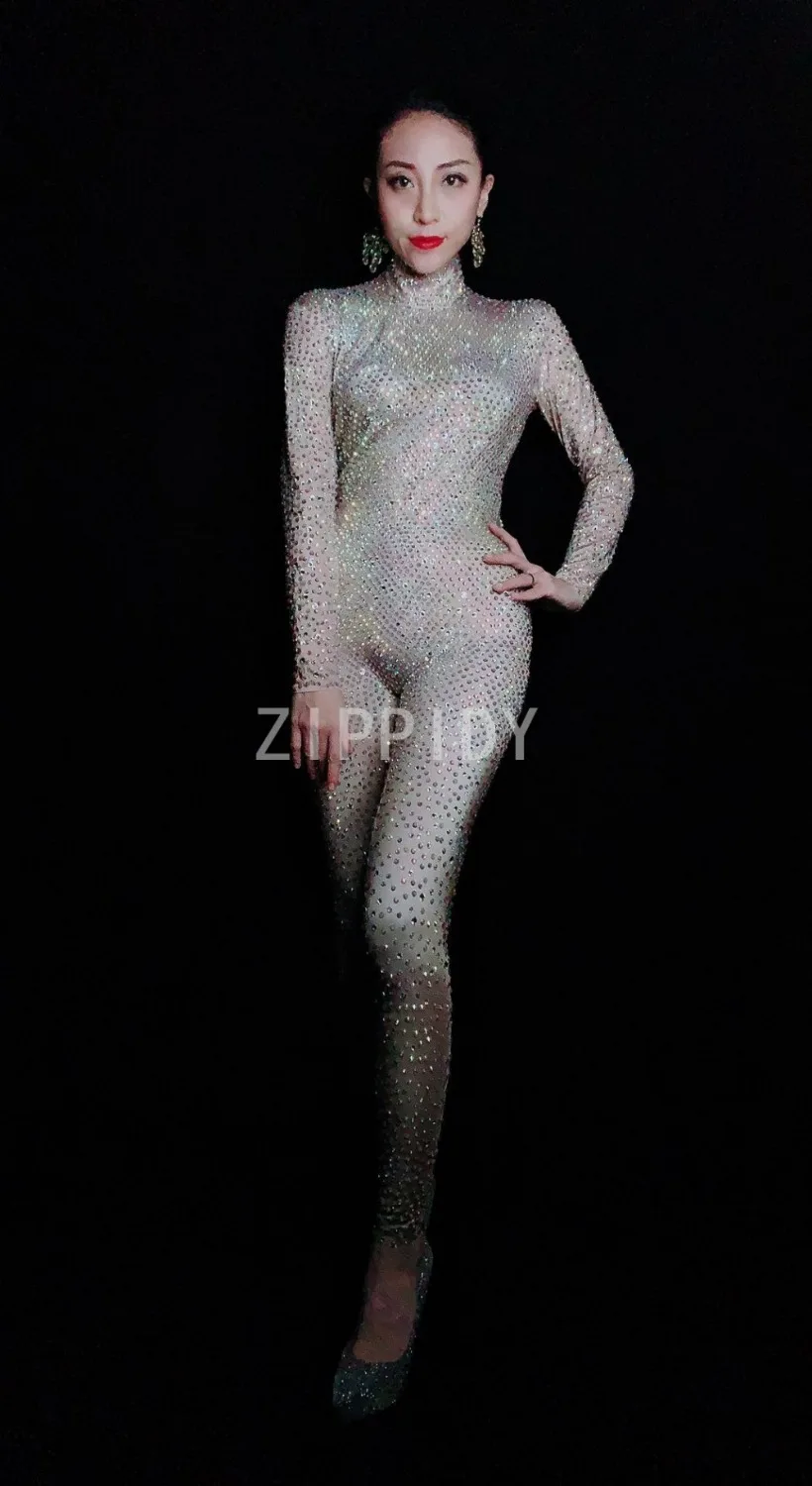 Женский Блестящий Комбинезон со стразами Стрейчевые леггинсы с кристаллами для
