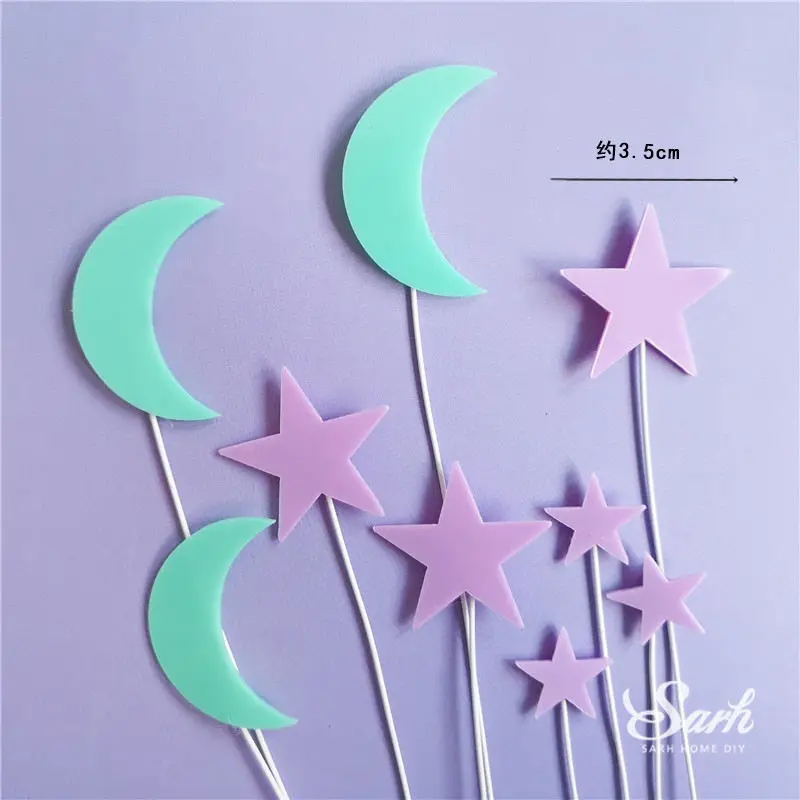 Moons stars set Bling Многоцветный Единорог украшения на день рождения Блестящий флажок на день рождения торт Топпер для детей Феи вечерние принадлежности сладкие подарки - Цвет: Moons stars set