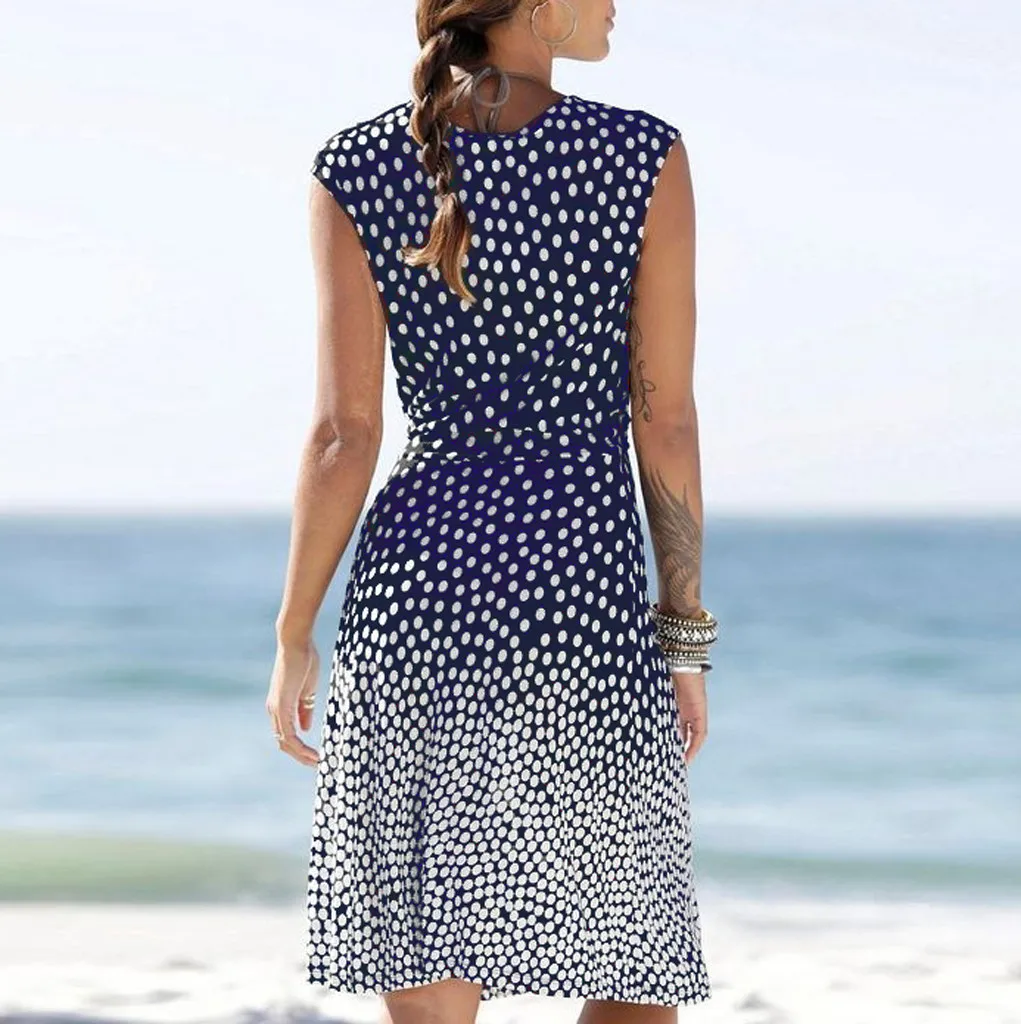 MISSOMO Women Summer dress Dot Print Sleeveless V-Neck Casual Mini Dress Sundress Bohe beach women clothes girls vestidos | Женская