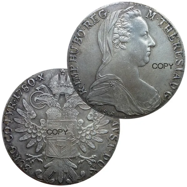 Черный Австрия хабсбург 1780 SF 1 Thaler Мария Терезия латунь покрытая серебром копия монеты высокого качества - Цвет: Черный