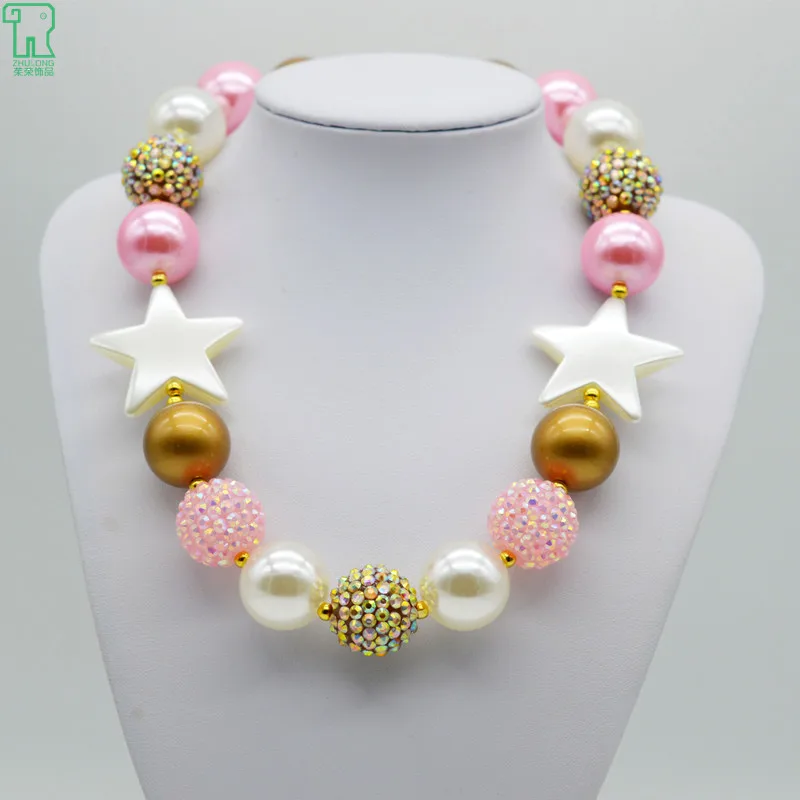 

wholesale 5PCS Kids Bubblegum Bead Necklace Baby Girls Chunky Beaded Necklace New Fashion DIY Jewelry For Pentagram