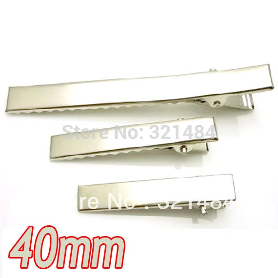 

500 шт 40 мм тупой Серебряный Металл с гальваническим покрытием металлические украшения для волос плоский нос зажимы аллигатора DIY фурнитура Аксессуары