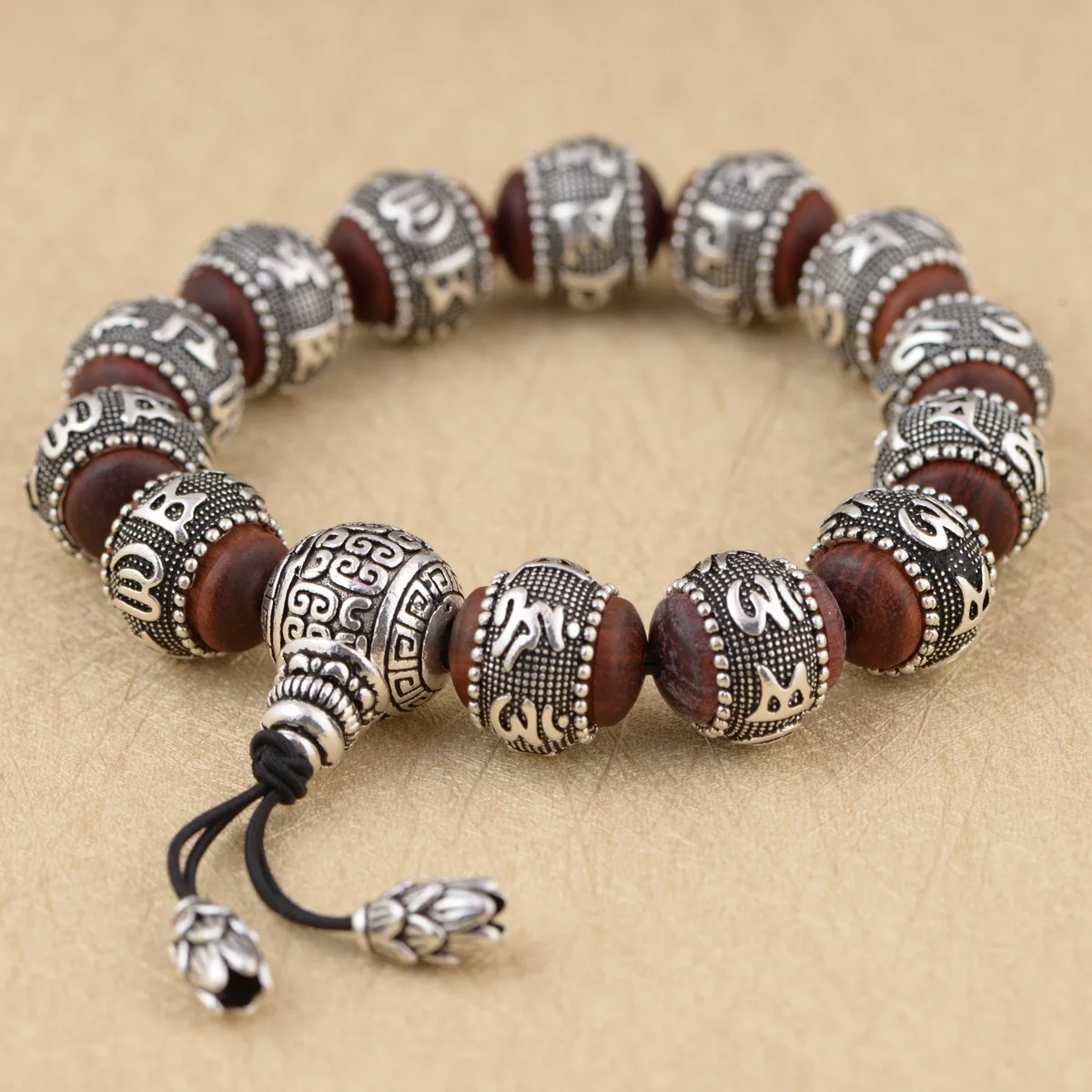 Браслет из серебра 925 пробы под старину буддийский сандаловый браслет с шестью