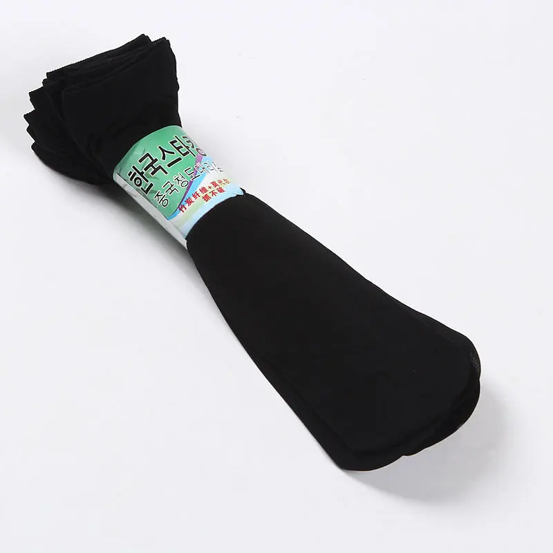 Jeseca 10 пар/лот, мужские шелковые носки, однотонные, черные, белые, серые, летние, тонкие, дышащие, круглый носок, бизнес, мужские, Нескользящие, короткие носки, подарок - Цвет: black