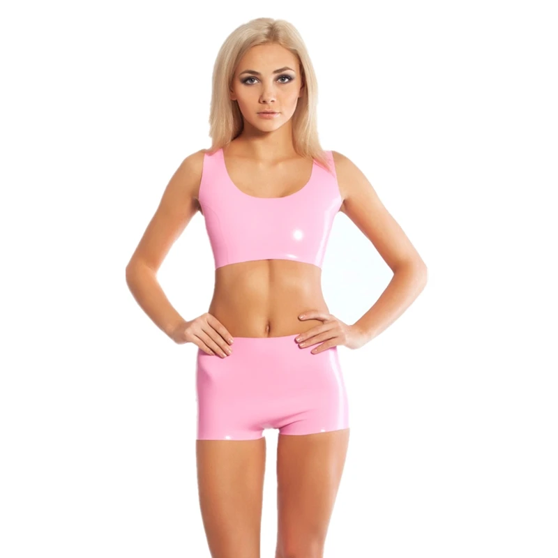 Розовый латексный топ и шорты 2 шт латексное белье комплект сексуальный женский