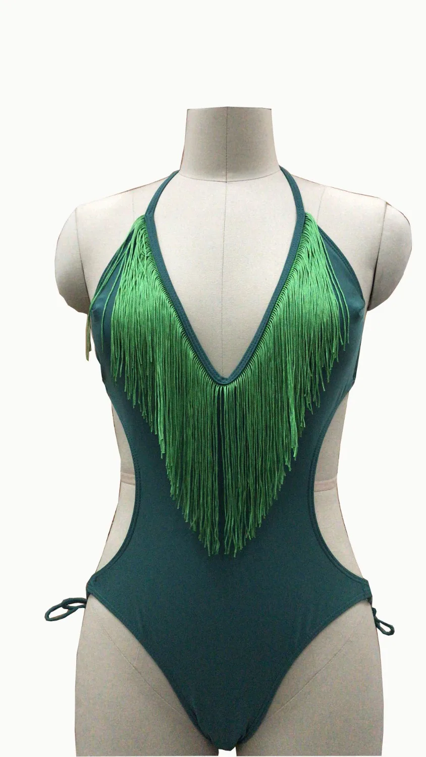 Sexy Tassel One Piece Swimsuit 2019 New Lace Up Halter Women Bandage Monokini High Cut Bathing Suit Bodysuit Beach Wear | Спорт и