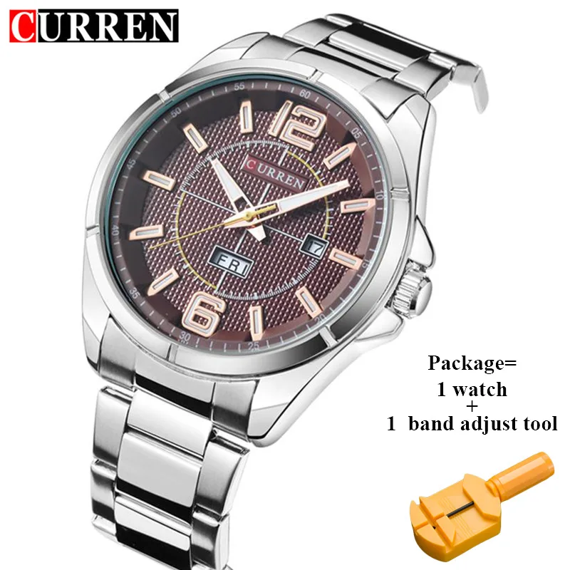silver brown Curren Бизнес Кварцевые часы для мужчин Металл Нержавеющая сталь Группа Авто Дата День Неделя наручные часы Relogio Masculino с инструментом 8271 - Цвет: silver brown
