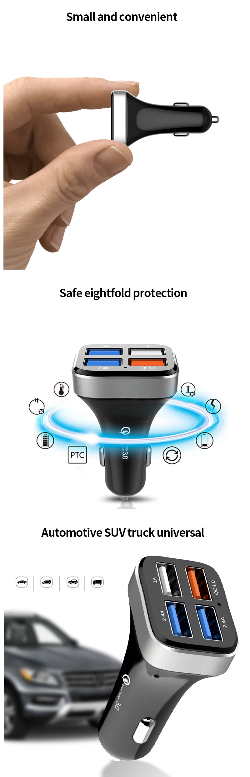 4USB автомобильный прикуриватель зарядное устройство QC3.0 телефон Быстрая зарядка 2.4A адаптер для iPhone samsung Android универсальный авто электронный