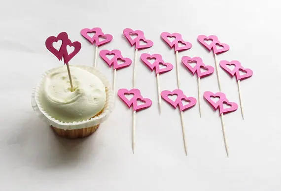 Милые топперы в форме сердца для капкейков дня рождения свадьбы детского
