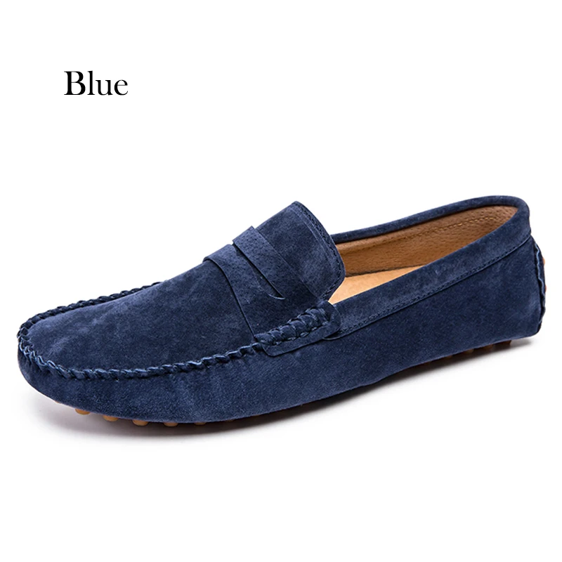Blue ALCUBIEREE/Новинка; мужские стильные мокасины gommino; мужские повседневные Мокасины-лодочки без застежки; лоферы из коровьей замши для вождения - Цвет: Blue