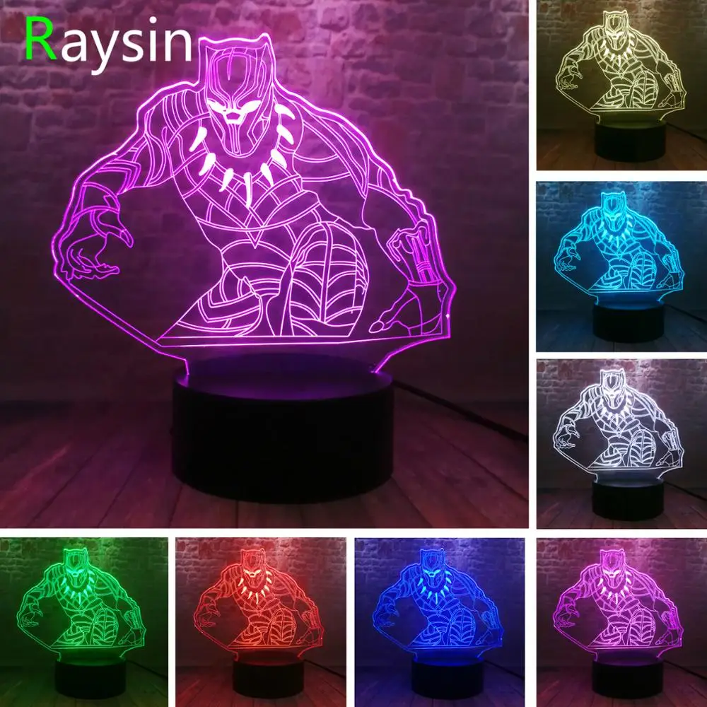 Мстители конец игры Черная пантера фигуры 3D иллюзия Ночной светильник