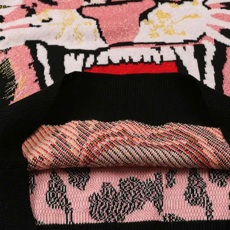 JOYDU 2018 Runway Winter Sweater Women Long Sleeve O-neck Leopard Tiger Head Pattern Vintage Knitted Jumper Casual sueter mujer | Женская