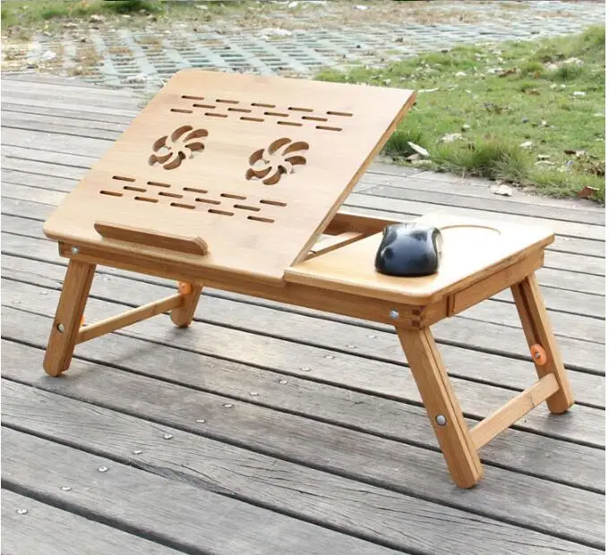 FULCLOUD 55*35*30cm bamboo Lazy Home computer desk move Desktop computer desk folding desk on a bed Light  Heat sink table