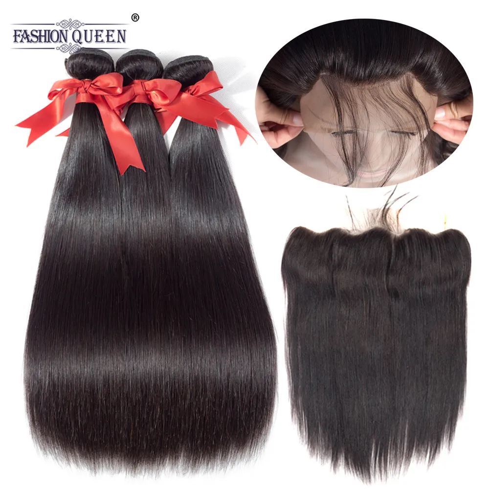 Модные queen hair Связки с фронтальной прямые волосы Малайзии человеческих волос