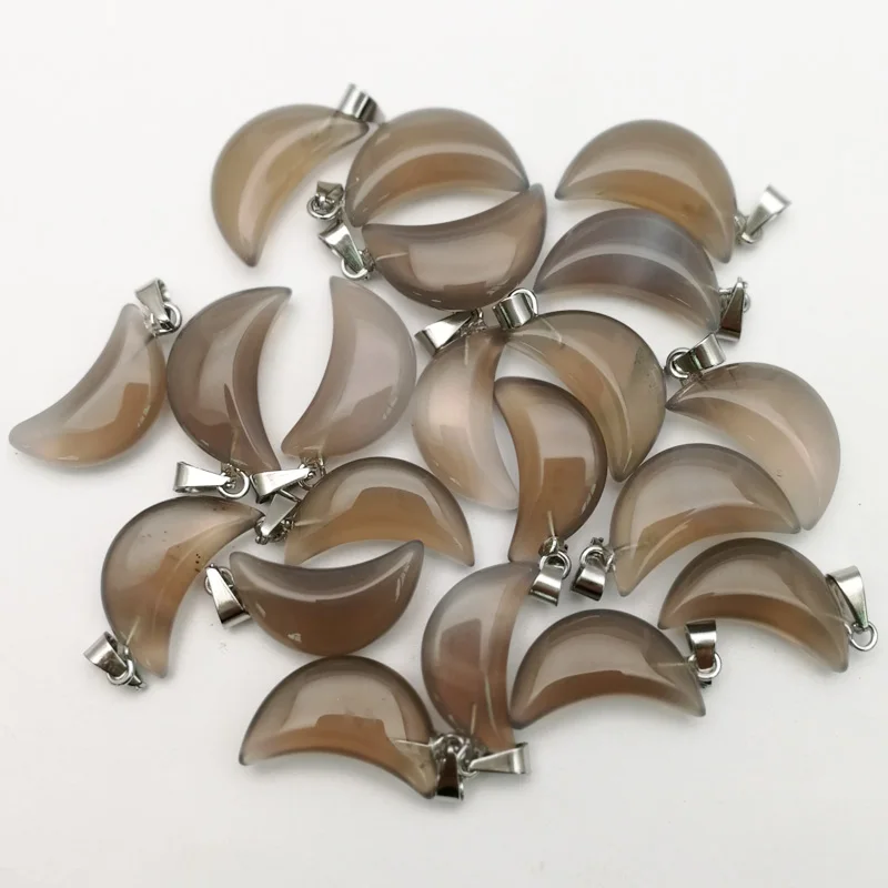 Wholesale fashion natural gray onyx stone moon shape good quality charms pendants for jewelry making 50pcs free shipping | Украшения и