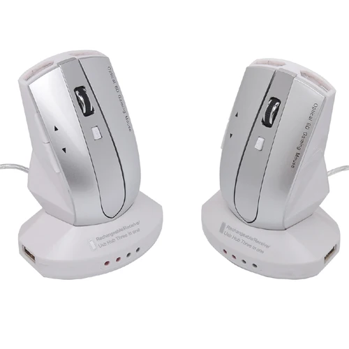 white silver 6D 2.4 ГГц беспроводная оптическая мышь встроенный аккумулятор компьютерные мыши с USB зарядка док и 4-портовый концентратор - Цвет: white silver