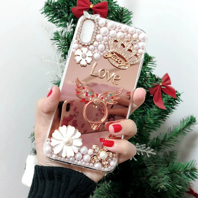 Роскошный зеркальный чехол для Samsung Galaxy A6 A8 Plus A7 2018 A750 Note 9 8 J6 J8 S7 S8 S9 A70 жемчужное