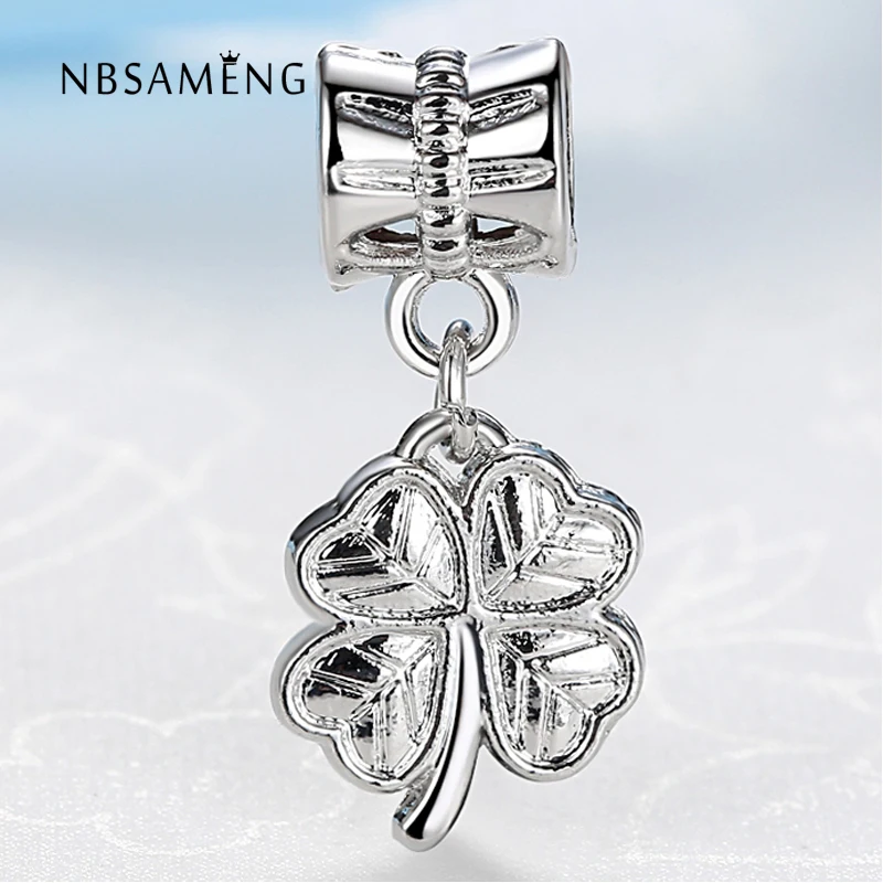 Новый Белый шарик очарование Европейский счастливый клевер цветок кулон бусины