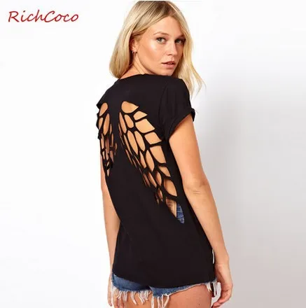 Hot Sale 2014 Summer Women Shirt The back wings of angels laser engraving T-shirt For Girl Top Tees XXL RIC-D247 | Женская одежда