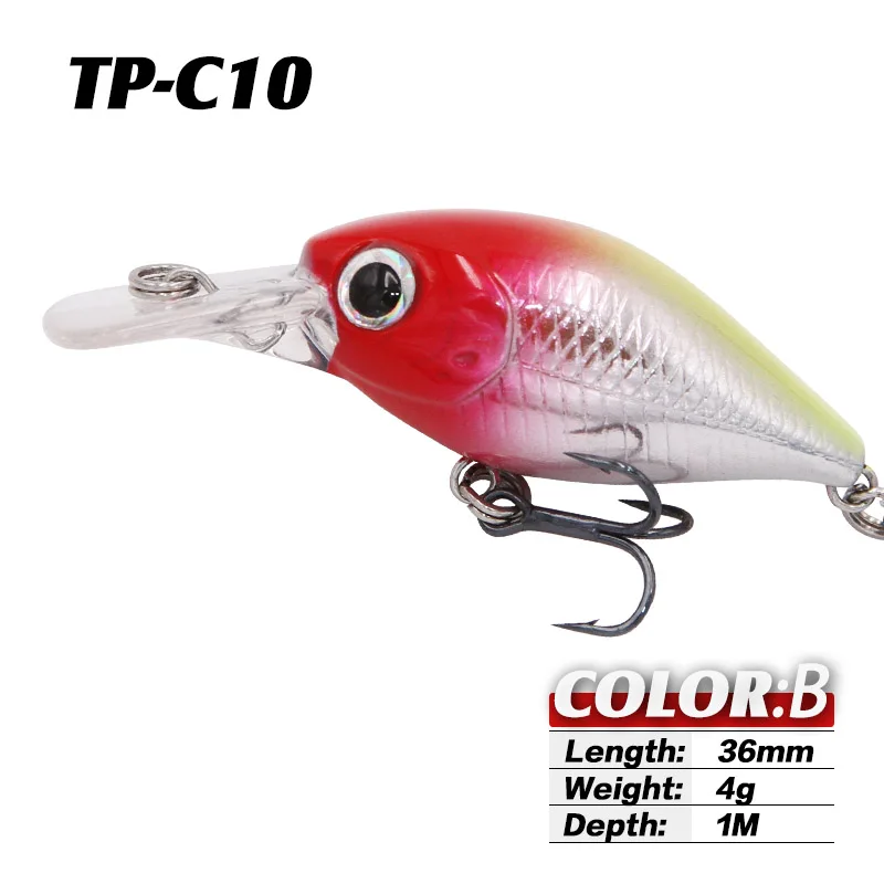 B TacklePRO C10 качество, профессиональная 4 г кренкбейт, приманка для рыбы, 3,6 см, разные цвета, соленая вода, 6 цветов, приманки dive1m - Цвет: B