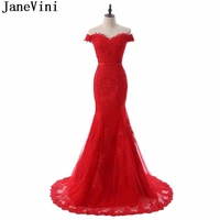 janevini 2018 red tulle long bridesmaid dresses with lace appliques sweetheart button back mermaid sweep train prom party gowns