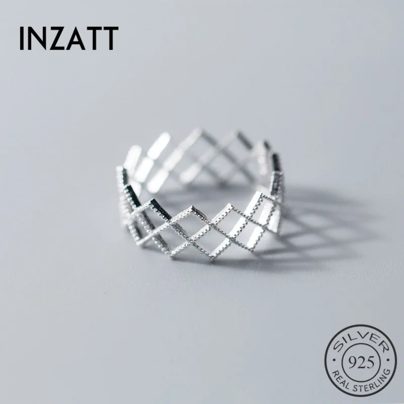 

INZATT Real 925 Sterling Silver Minimalist Geometric Hollow Ring For Charming Women Party Fine Jewelry Trendy Accessories Gift