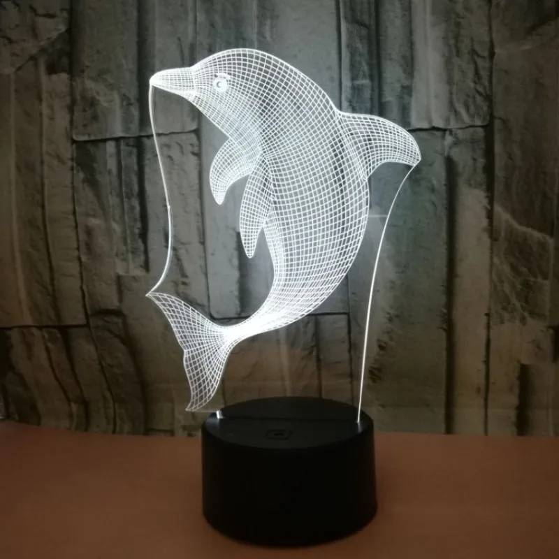 Цветной сенсорный 3d лампа Иллюзия светодиодный ночник USB настольная лампа для детей подарок прикроватная Спальня животное Дельфин