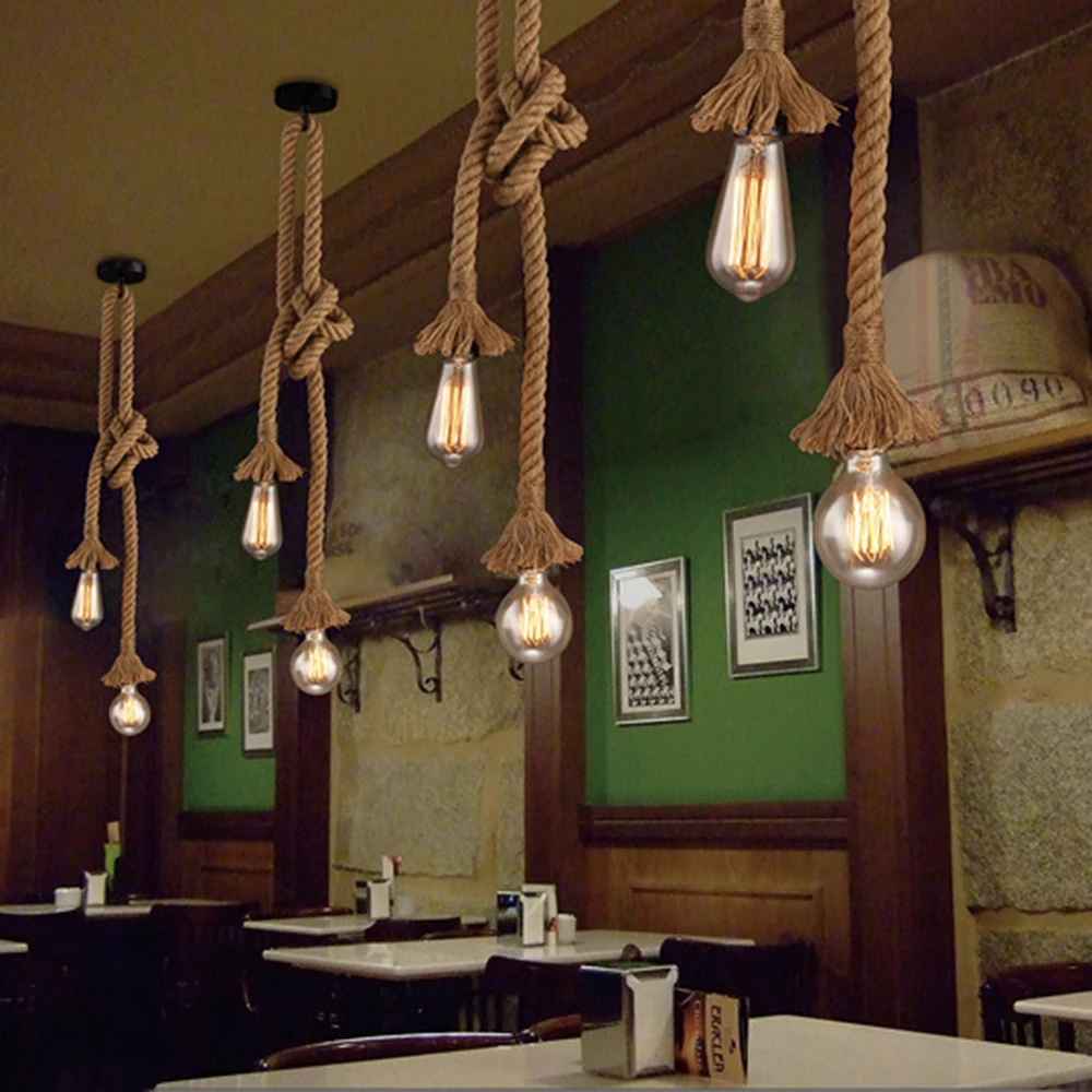 Vintage Hemp Rope Pendant Light AC90-260V Loft Creative Personality Industrial Retro Lamp Edison Bulb E27 Holder Hanging | Лампы и
