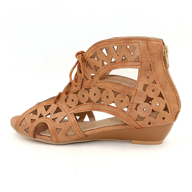 Женские сандалии на шнуровке с вырезами больших размеров 31-43 обувь открытым