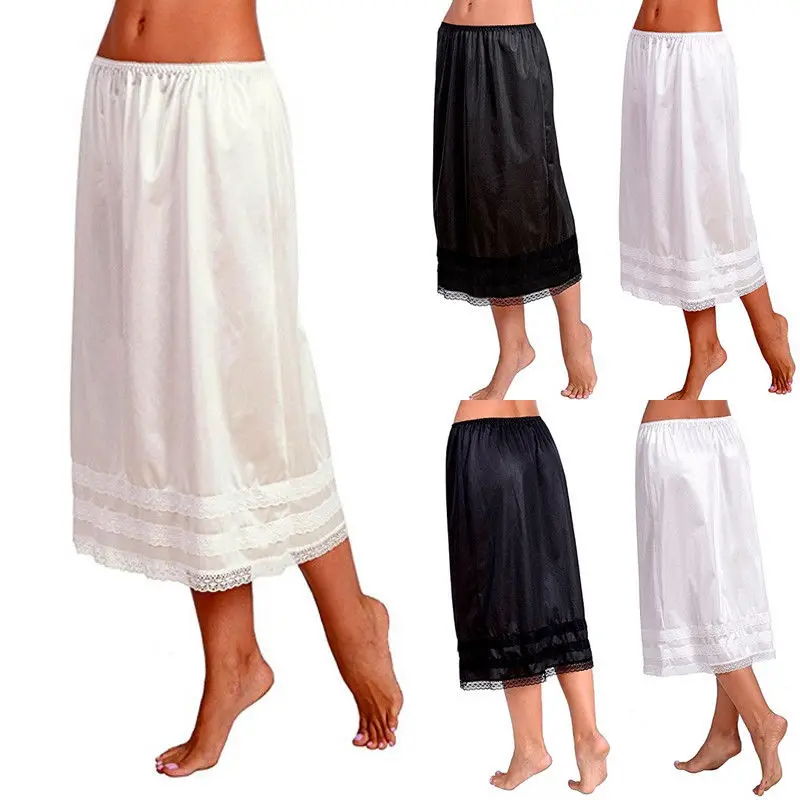 

New Women Ladies Waist Skirts Casual Loose Smooth Swing Solid Underskirt Plus Size L-3XXL