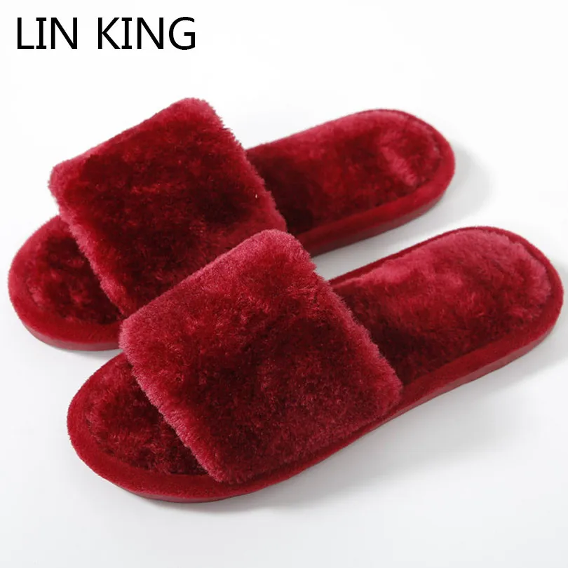 LIN KING/милые теплые меховые женские домашние зимние комнатные тапочки; нескользящая хлопковая обувь без застежки; удобная обувь для дома
