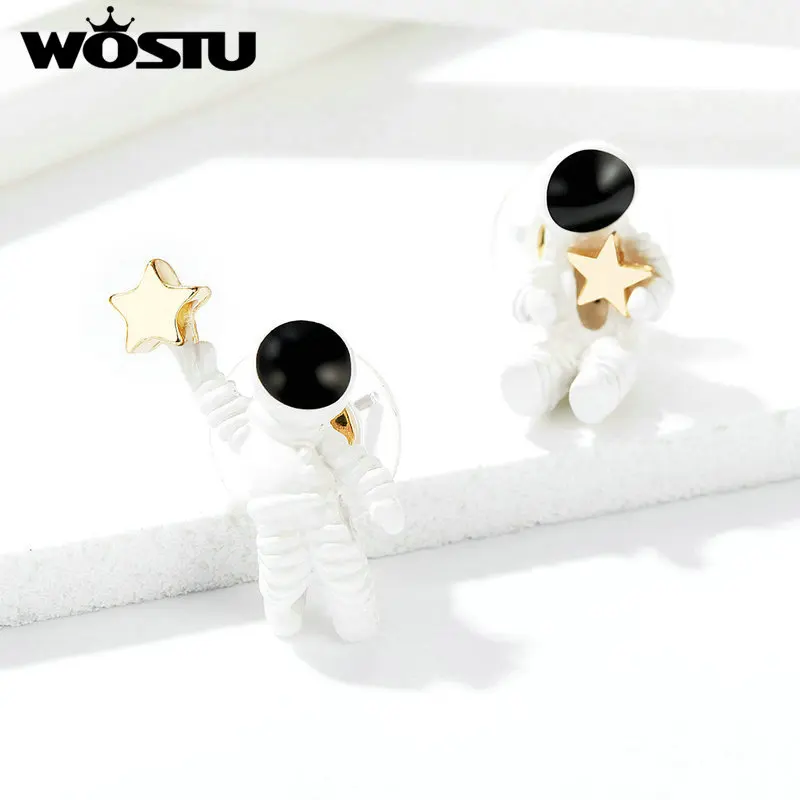 WOSTU, креативный дизайн, звездное небо, Космическая Звезда, асимметричный астронавт, маленькие серьги-гвоздики для женщин, девушек, корейский стиль, ювелирные изделия FOE034