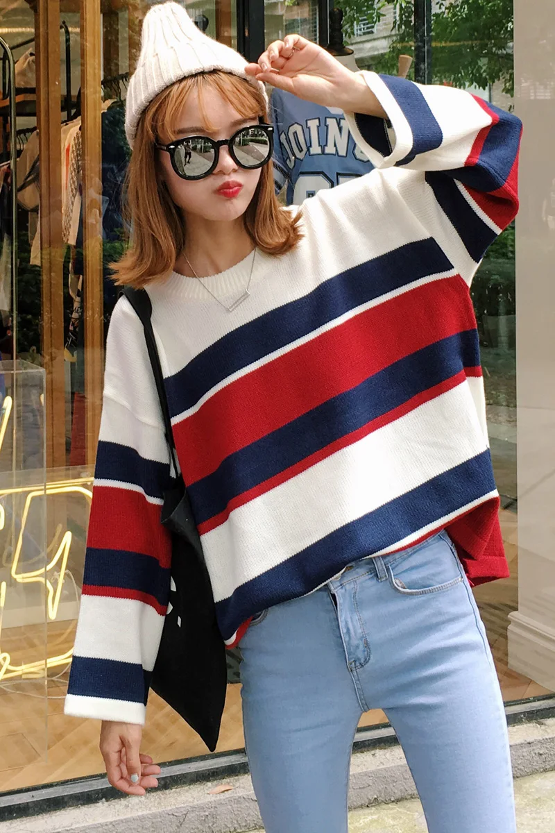 Свитер женский в полоску разноцветный | Женская одежда