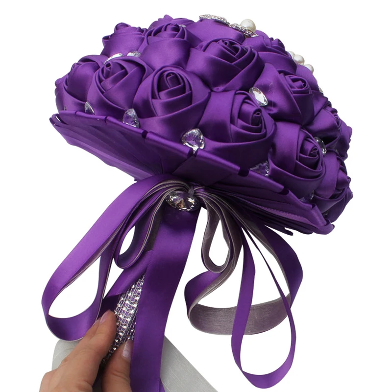 

Hot selling purple crystal bridal wedding bouquets for wedding decoration