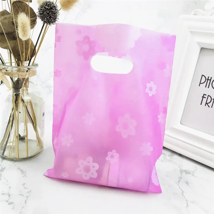 Pink White Flower 25x35 20x25 15x20 см 10 шт. сумка для хранения одежды хозяйственные пластиковые сумки с ручками ювелирные изделия свадебный пластиковый мешочек для упаковки подарков - Цвет: Pink White Flower