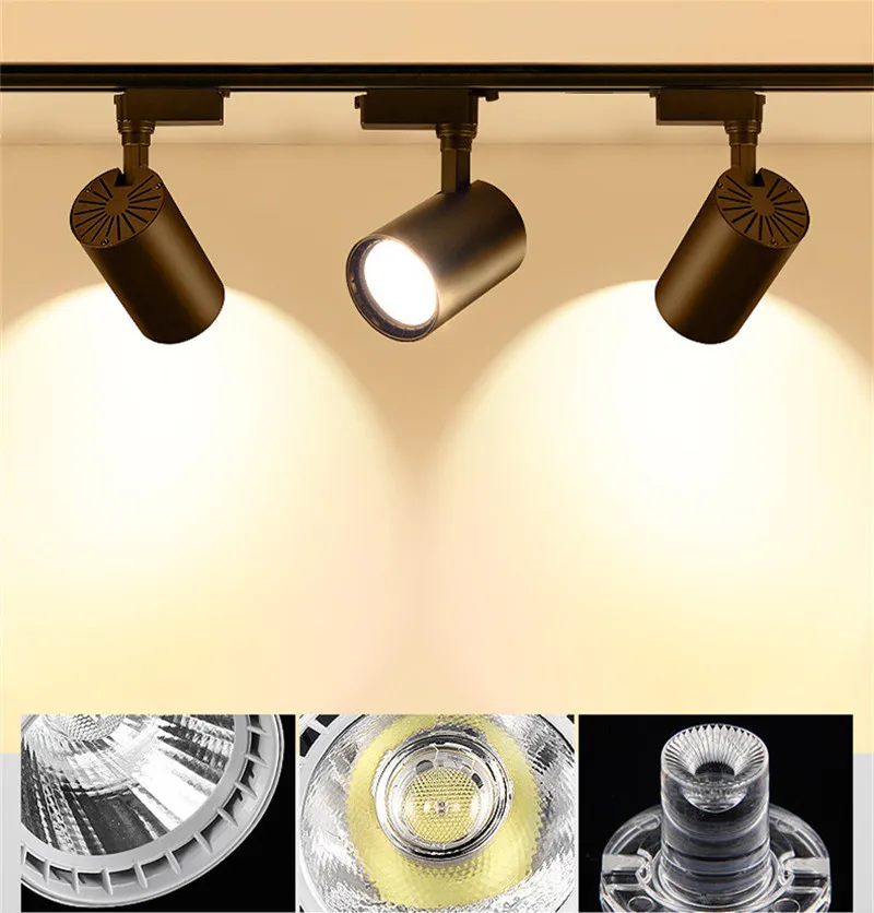 Новый LED COB рельсовый свет AC85 265 V прожектор Регулируемый трек освещение лампа для