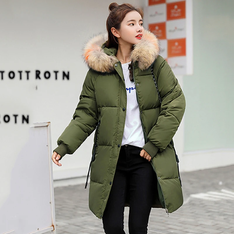 Зимние утепленные куртки 2018 большим меховым воротником Верхняя одежда с