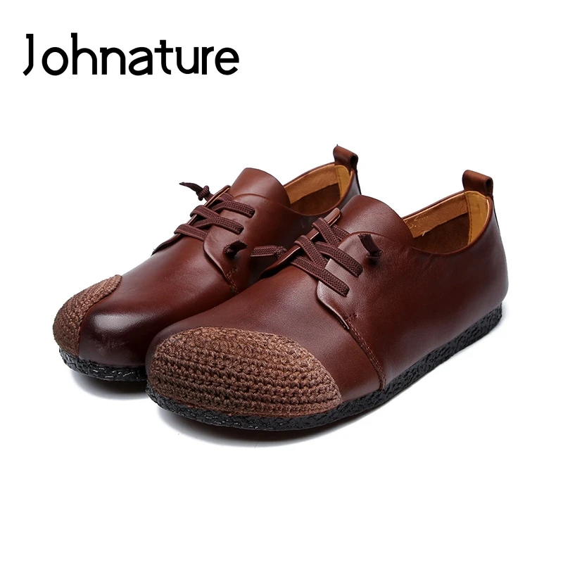Женские туфли на шнуровке Johnature из натуральной кожи с круглым носком мягкие в