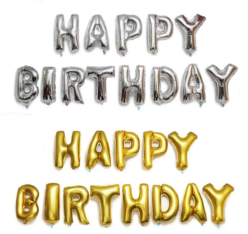 16 дюймов цвета: золотистый серебристый с днем рождения письмо Алюминий Фольга