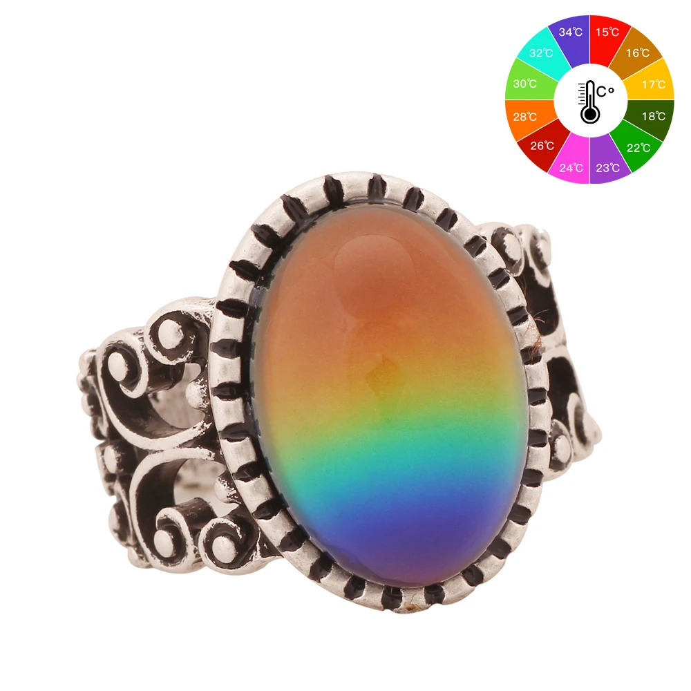

Mojo Vintage Bohemia Retro Color Change Mood Ring Emotion Feeling Changeable Ring Temperature Control Ring for Women MJ-RS003