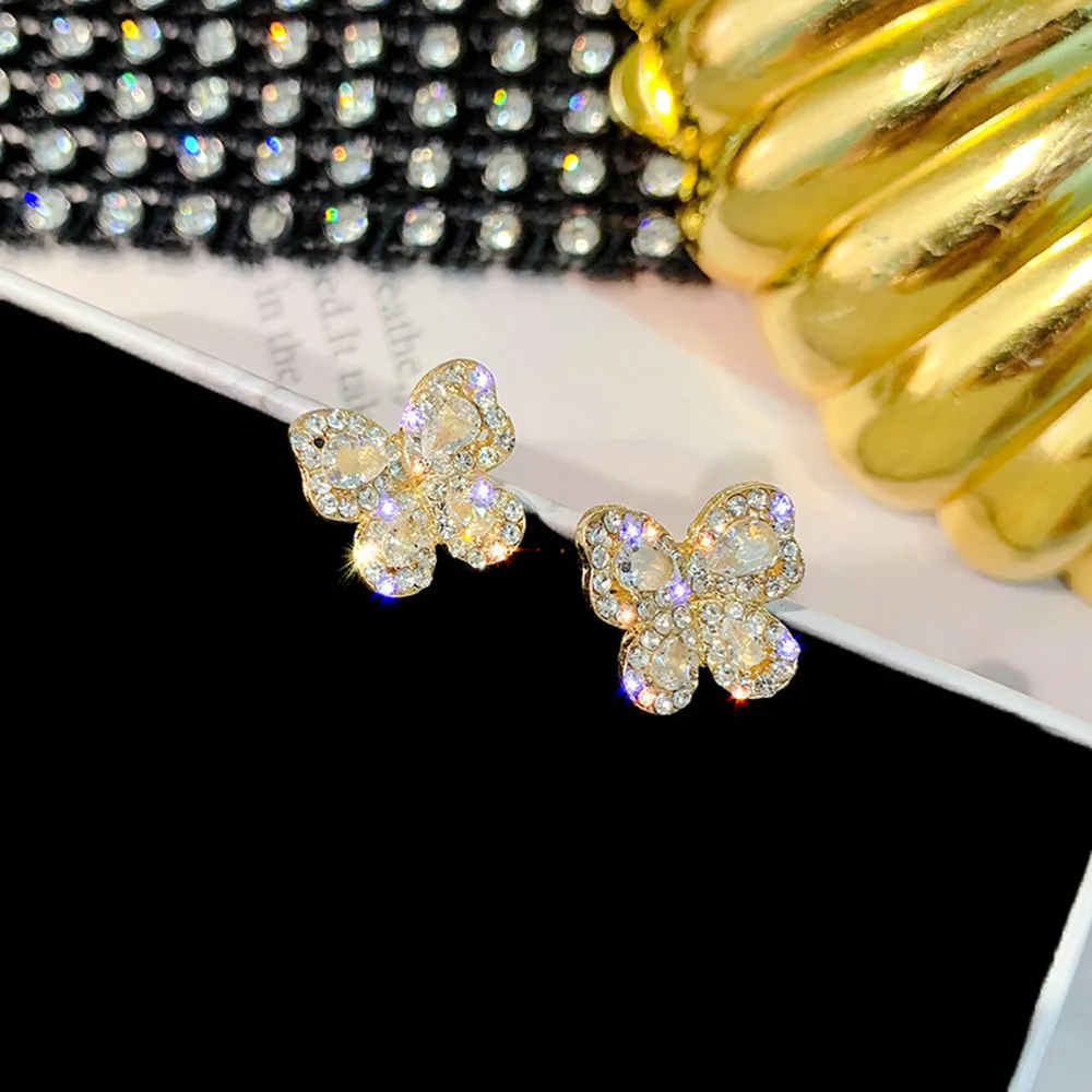 1 пара сверкающих кристаллов бабочка серьги гвоздики иглы сверкающий лук узел
