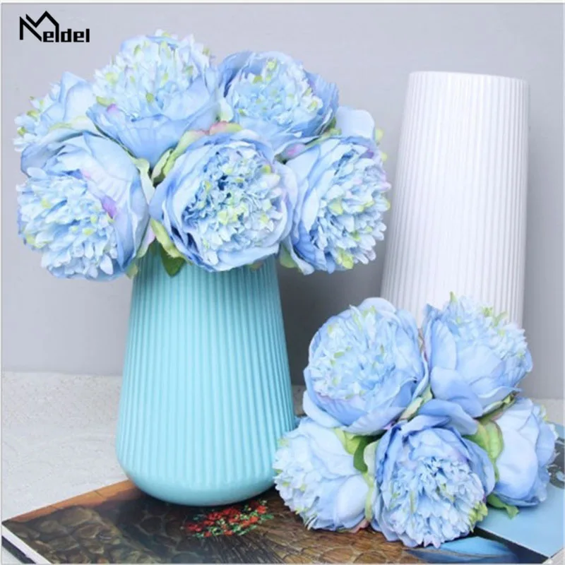 Meldel свадебные букет искусственного шелка Роза Пион 7 цветок с головками розовый