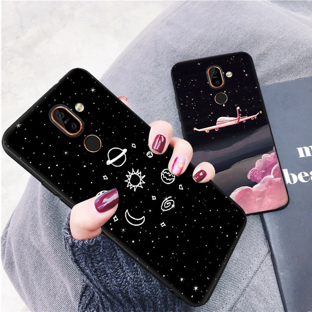 Силиконовый чехол с узором для Nokia 8 Защитная черная матовая задняя крышка из ТПУ