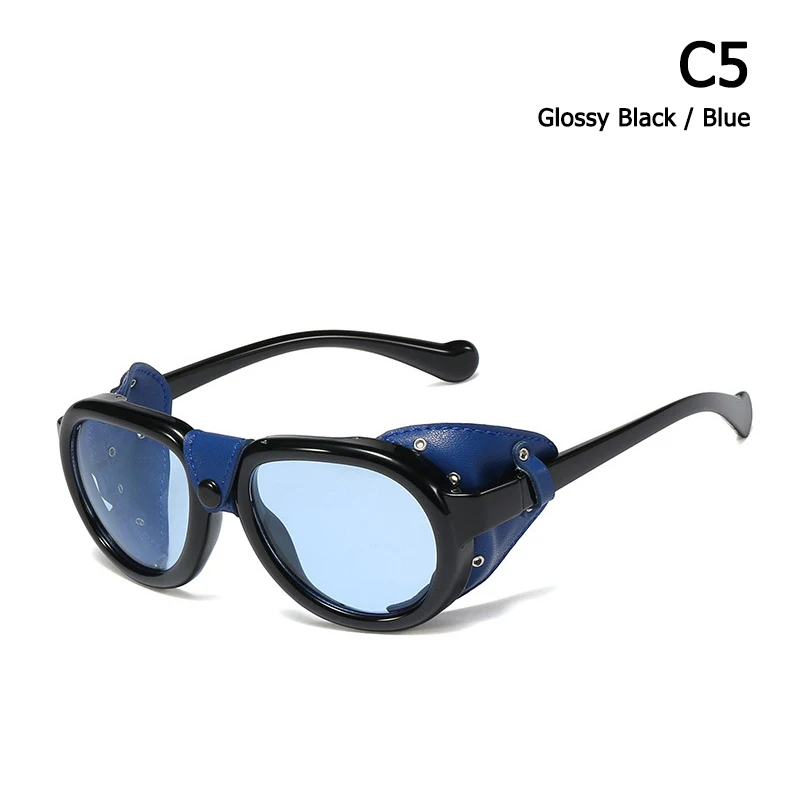 C5 Black Blue JackJad, Модные Винтажные Солнцезащитные очки в стиле стимпанк, в стиле панк, кожаные, с боковой защитой, фирменный дизайн, солнцезащитные очки Oculos De Sol 95209 - Цвет линз: C5 Black Blue