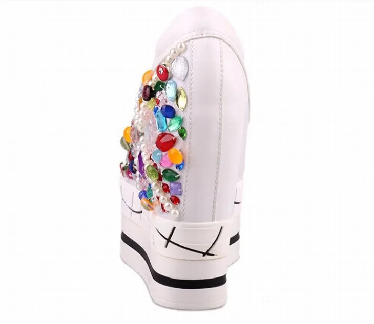 Новый 2017 Женщины Клин Туфли На Платформе Для Натуральной кожи Горный Хрусталь