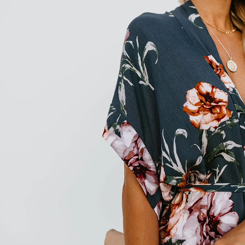 Женское платье с цветочным принтом пляжный сарафан глубоким v образным вырезом и