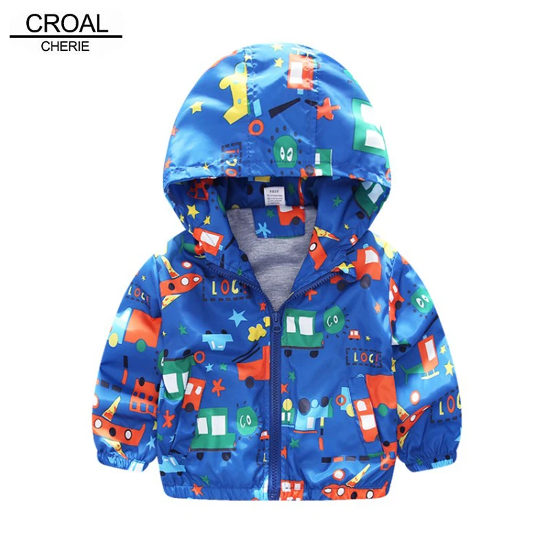 

CROAL CHERIE 80-130cm Cotton Jacket For Kids Boys Windbreaker Cartoon Car Printing 2019 Spring Children Coat Gilrs Clothes