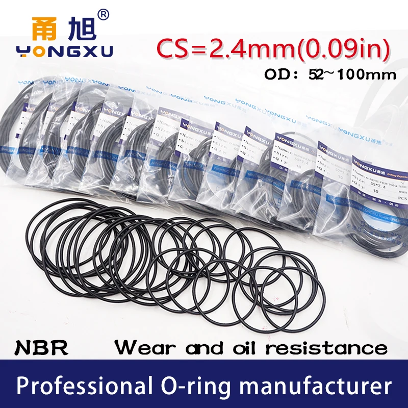 10PCS/Lot Black NBR Sealing O-Ring CS2.4mm Thickness OD52/55/60/62/65/70/75/80/85/90/95/100*2.4 Rings Seal Rubber Gasket Washer |