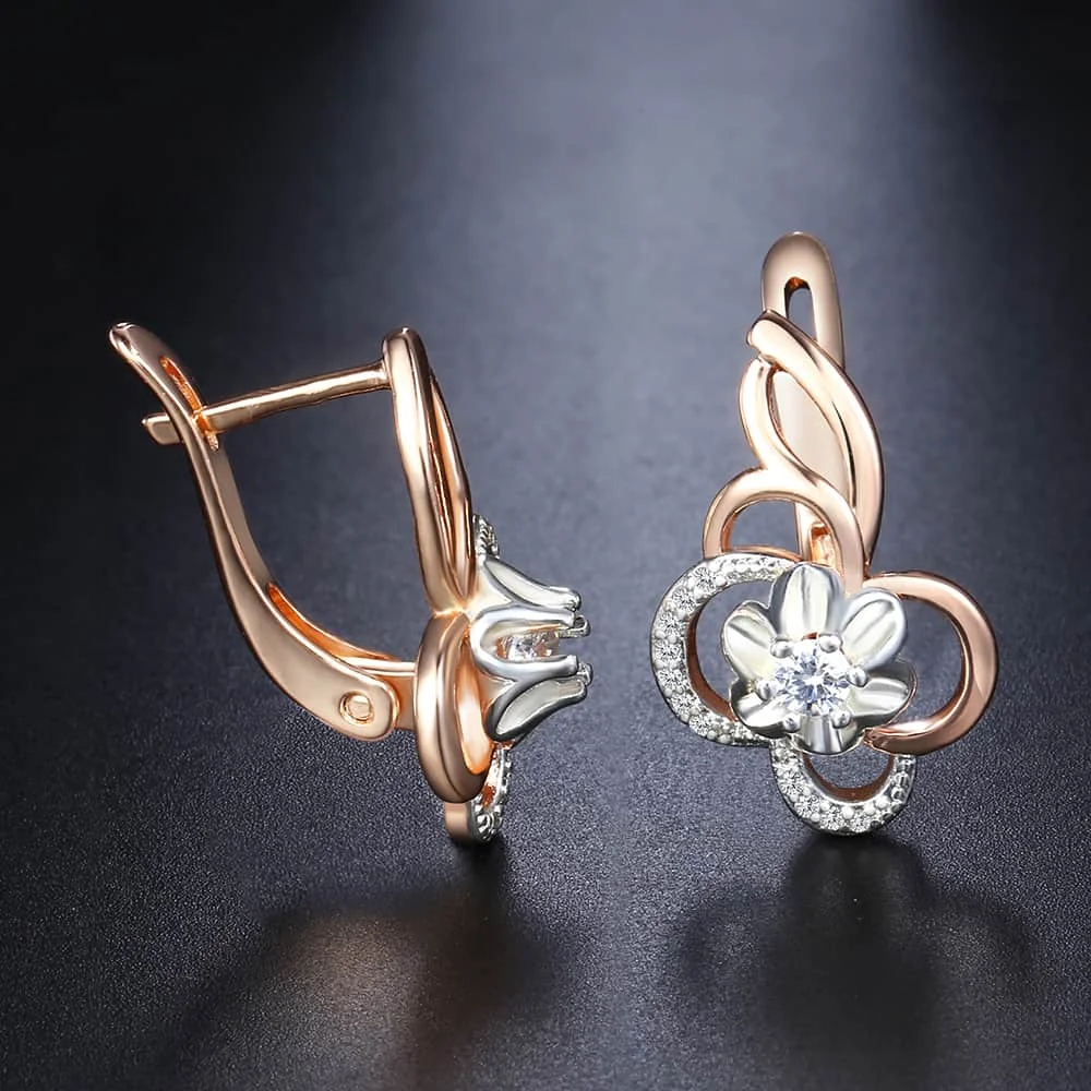Davieslee 5Pcs/Set Teardrop Leaf Paved CZ Earrings for Women Cubic Zirconia 585 Rose Gold Filled Womens Elegant Earrings DGEF02