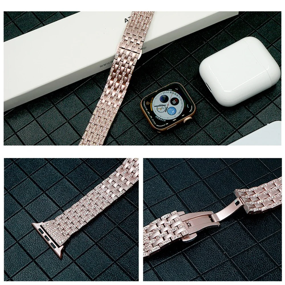Bling Ремешок для наручных часов Apple watch версии 40 мм 44 iWatch ремешок 38 42 со стразами из